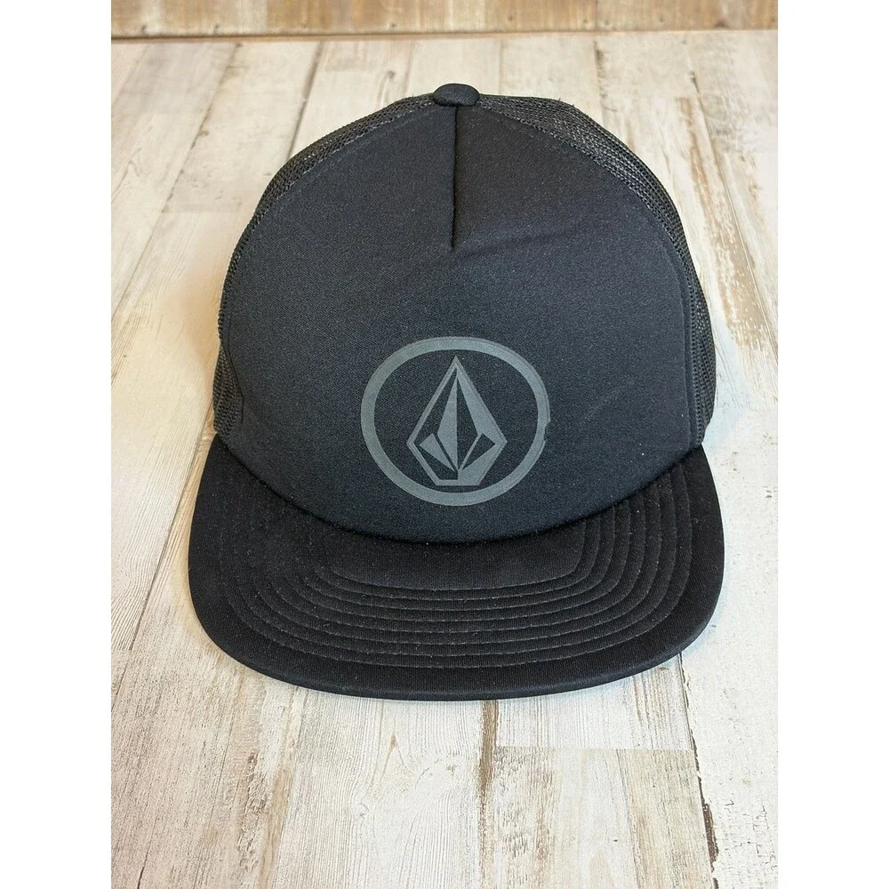 Men’s Black Solid Mesh Snap Back Trucker Hat Adjustable 0/S  Volcolm